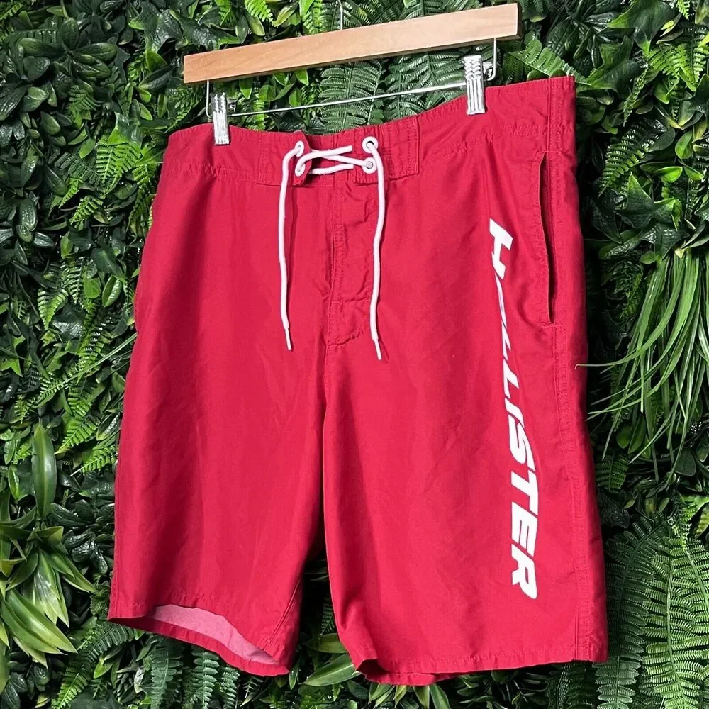 HOLLISTER‎ Shorts Men 34 Red Swim Trunks Pocket 2010